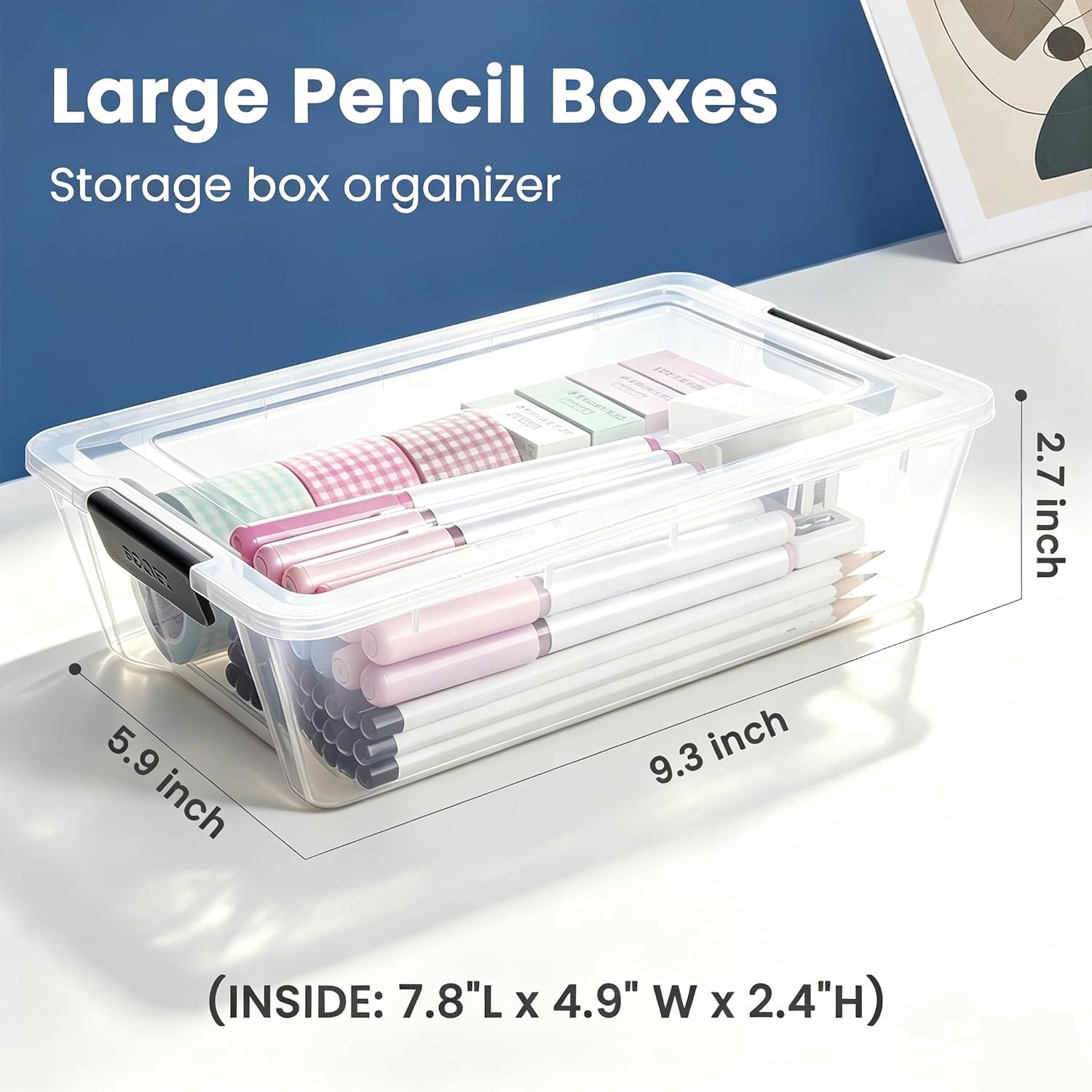 Sooez 6 Pack Pencil Boxes, New Extra Large Pencil Case, Plastic Crayon Pen Box, Clear Marker Organizer Craft Storage, Plastic Containers with Lids, Stackable Art Storage Box for School Supplies, Grey image 3
