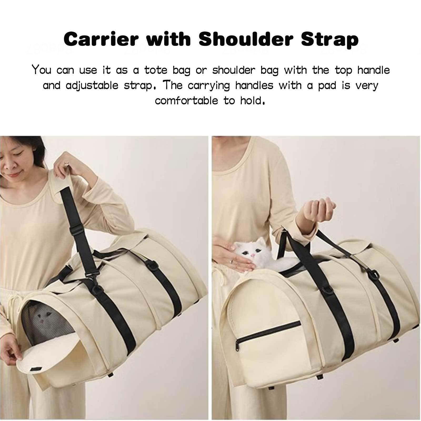 Bolsa de Transporte para Gatos y Perros Bolso Ligero para Mascotas con Lados Suaves Bolsa de Hombro Transpirable para Animales Pequeños, Conejos, Cachorros y Gatitos de hasta 10 LB,Beige