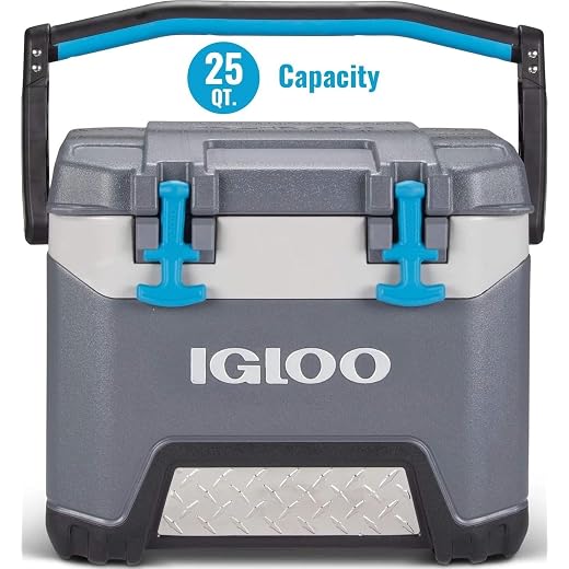 Igloo BMX 52 Quart Cooler with Cool Riser Technology, Fish Ruler, and Tie-Down Points - 16.34 Pounds - Carbonite Gray and Blue