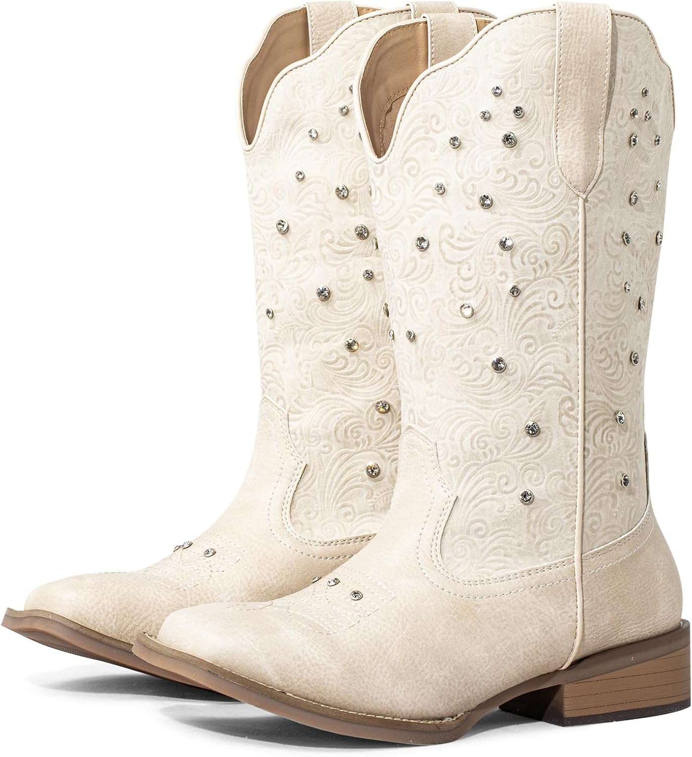 SheSole Extra Wide Calf Cowboy Boots for Women - Western Style Square Toe Cowgirl Boots with Comfort Stretch & Removable Cushioned Insoles for Wider Calves