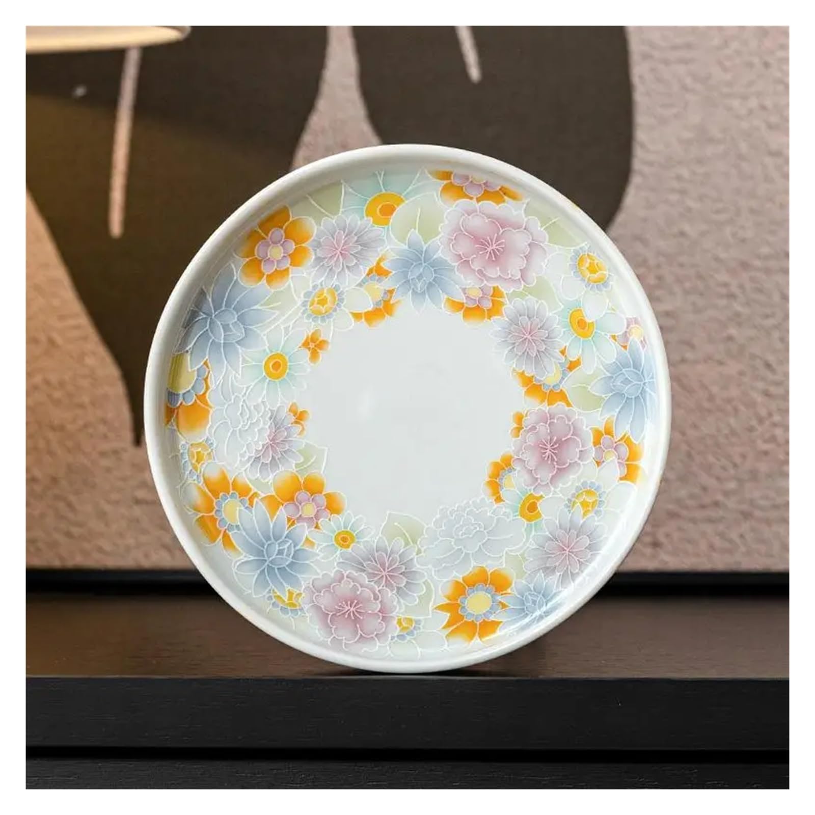 Vassoio per profumi Vassoio rotondo in ceramica antica smaltato con mille fiori e bolle secche, elegante for la casa, for il tè