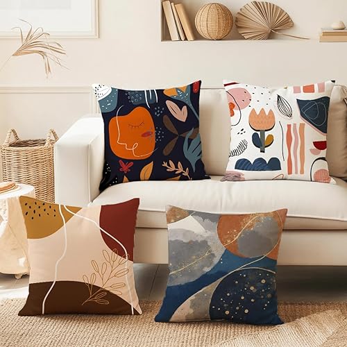 Miniatura 3 de Paquete de 4 fundas de almohada bohemias de pintura abstracta moderna de 18 x 18 pulgadas, fundas de almohada decorativas, fundas de almohada