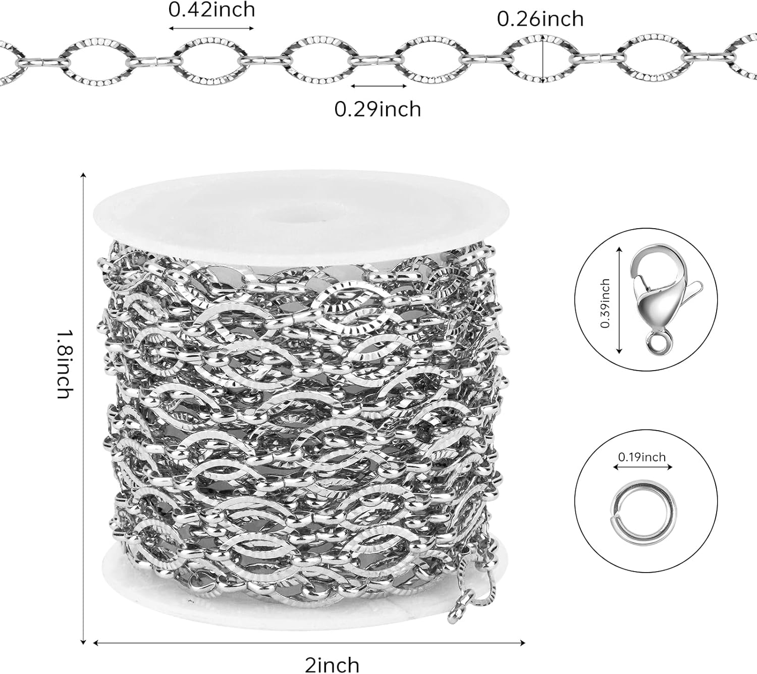 Kyutong Texture Oval Circle Chains for Jewelry Making 16.4 Feet Stainless Steel Silver Chain with Jewelry Supplies for Men Women DIY Necklace Crafts - Image 3