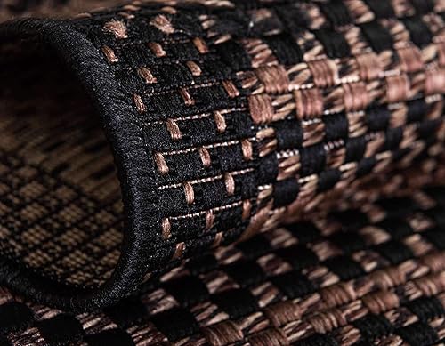 Miniatura 6 de Unique Loom - Tapete para exteriores de la colección Border, cuadriculado (5.3pies x 8.1pies, rectangular, color marrónnegro)
