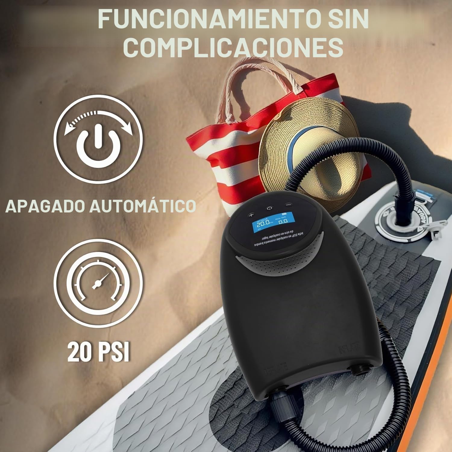 TONSIM Pompa Elettrica Ricaricabile 20 PSI - Gonfiatore Portatile ad Alta Pressione per Sup, Gommoni e Barche - Batteria Integrata e Adattatore 12V per Auto - Ideale per Campeggio e Sport Acquatici