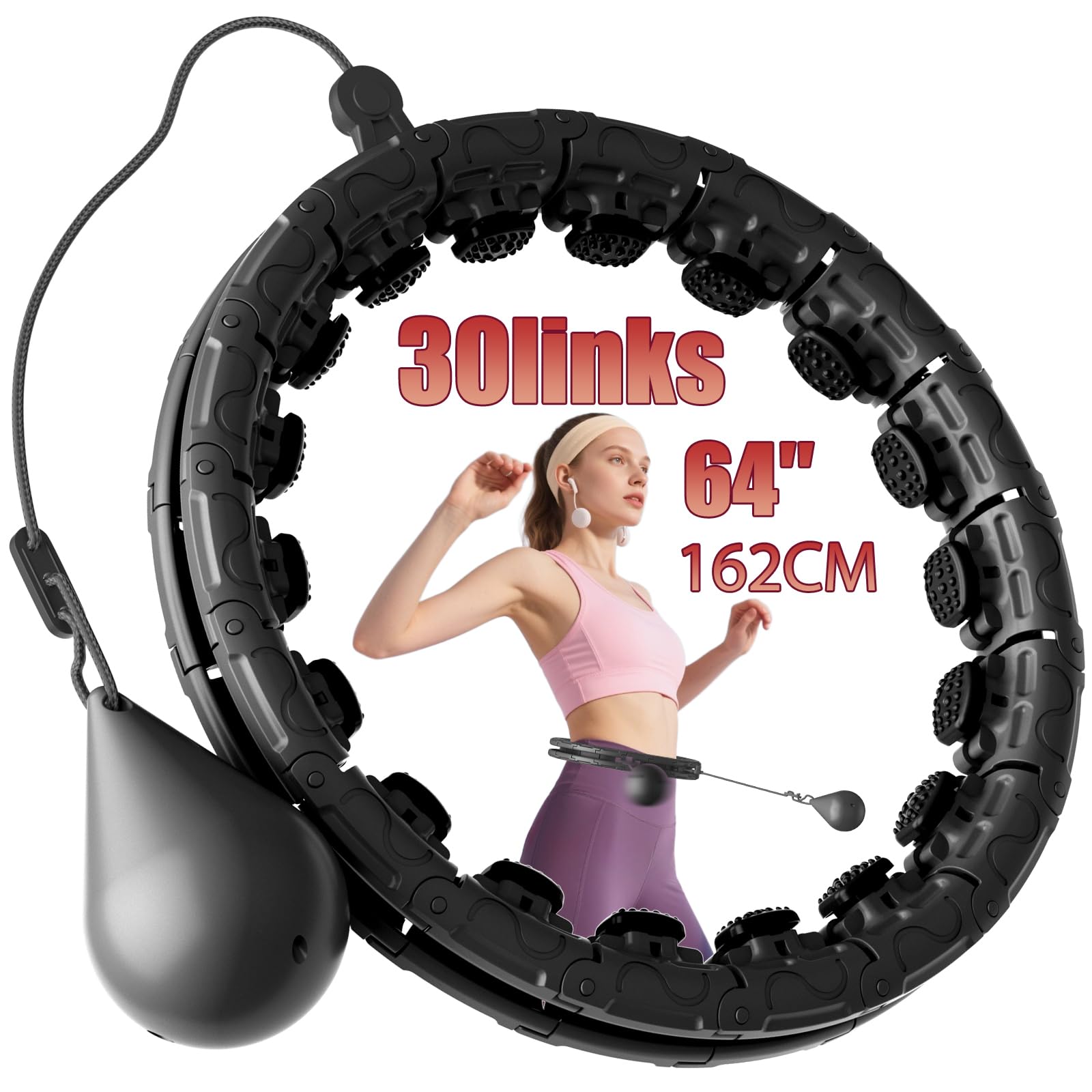Weighted Infinity Exercise Hoop - 64in 30 Links Smart Hoop for Adult Weight Loss Plus Size Low-Impact Fitness