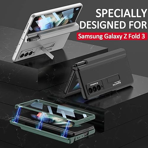 Miniatura 7 de Miimall Funda compatible con Samsung Fold 3 con soporte para bolígrafo S, protector de pantalla integrado, protección magnética de bisagra, soporte