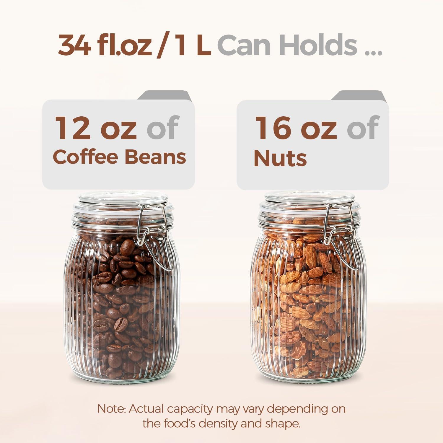 ComSaf Airtight Glass jar with lid 34oz Set of 3, Glass Storage Containers with Lids, Glass Canisters, Striped Clip Fastening Jar for Kitchen Canning, Tea, Pasta, Sugar, Beans, Cookie, Jam, Oat - Image 5