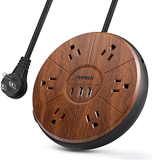 Power Strip with USB, PD 20W USB-C Charging, 6.5 FT Extension Cord with 6 Outlets, 1 USB-C, 2 USB-A, TOPREK Power Strip Surge Protector, Wood Finish Desk Charging Station for Home, Office, Dorm