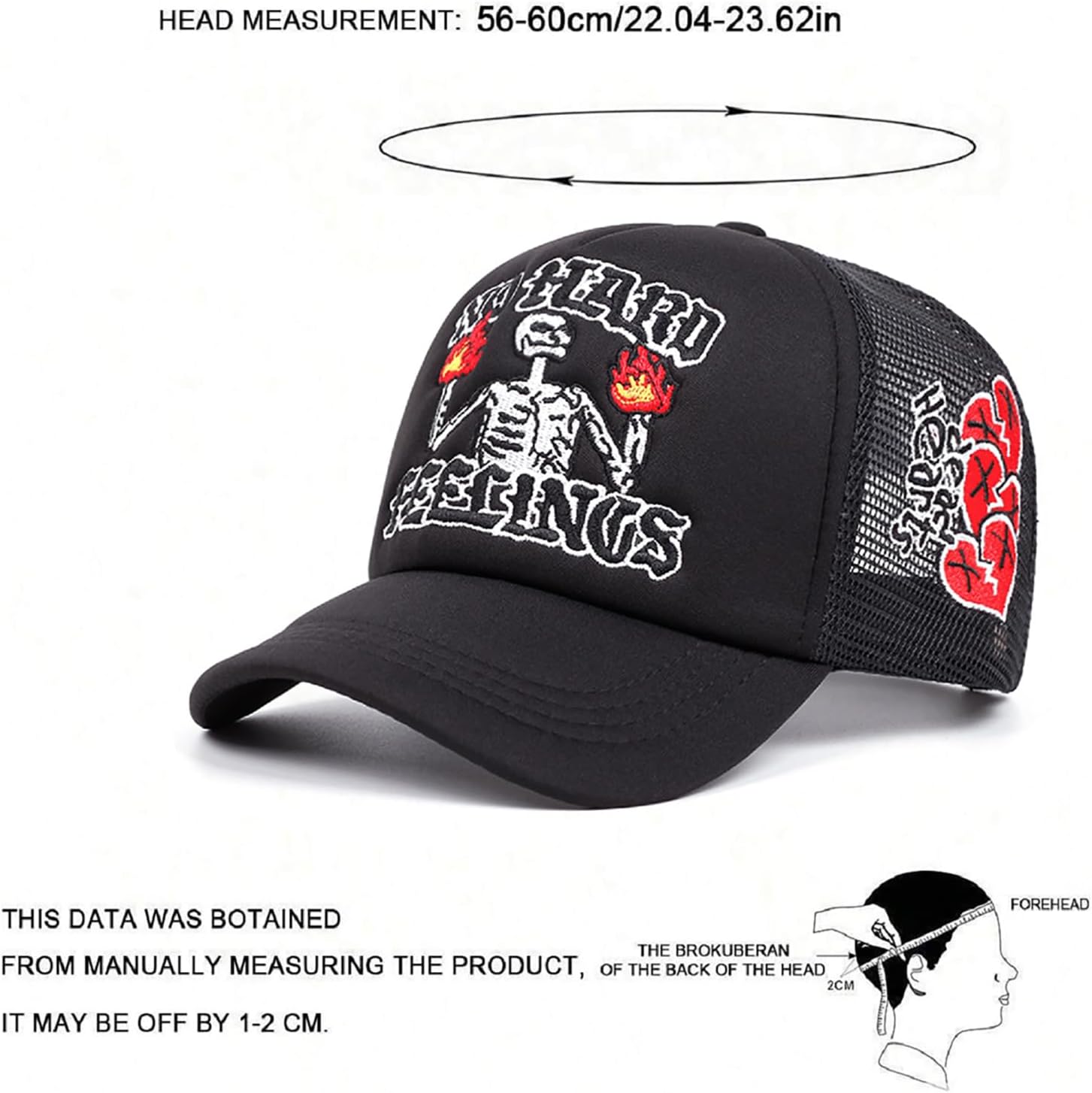 Embroidery Trucker Hat Cute “No Hard Feelings Dad Hat Mesh Skeleton Baseball Caps for Men Women Youth - Image 3