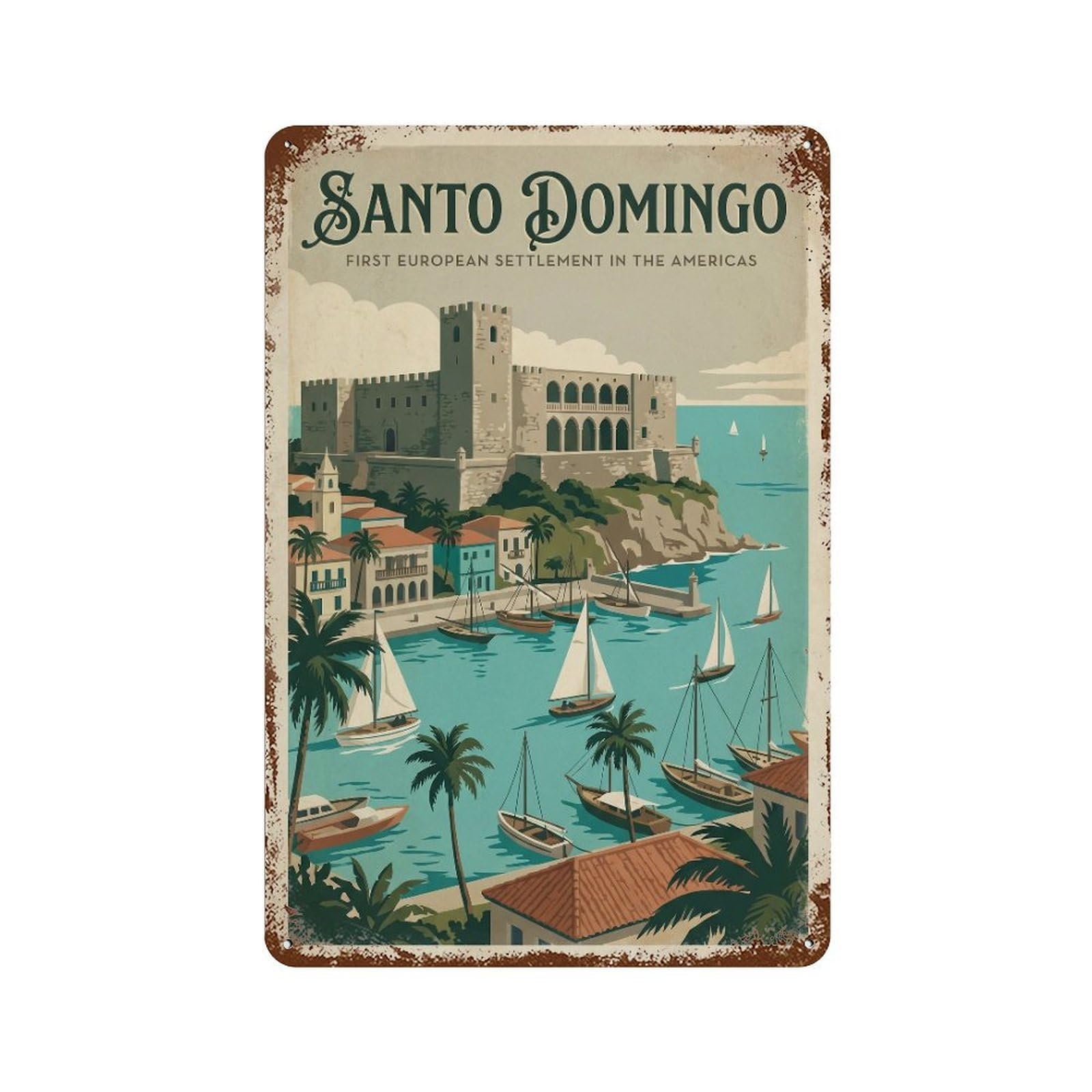 Metal Tin Sign Vintage Dominican Republic Santo Domingo