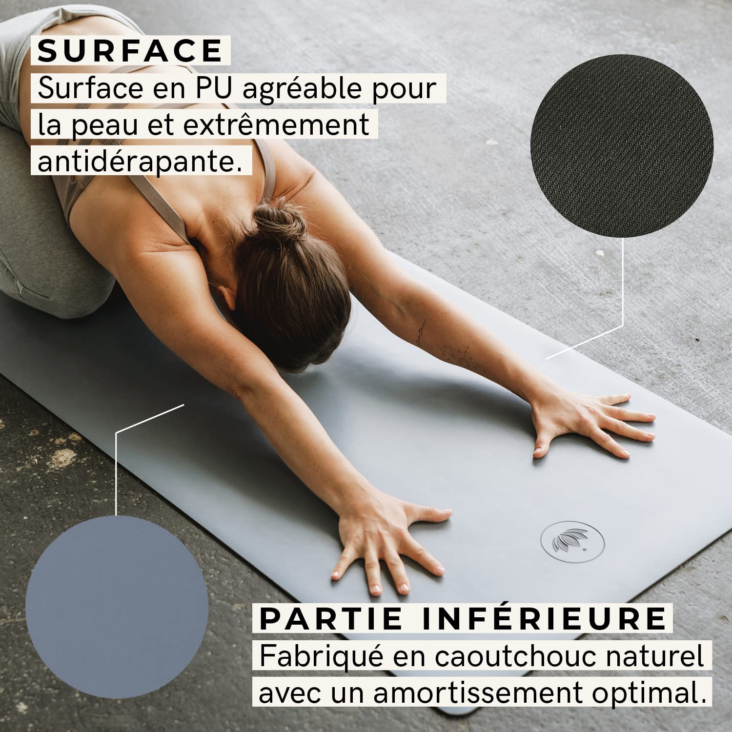 LOTUSCRAFTS Tapis de yoga antidérapant, modèle Pure, idéal pour les styles de yoga dynamiques, fabriqué en caoutchouc naturel, parfait aussi pour le pilates