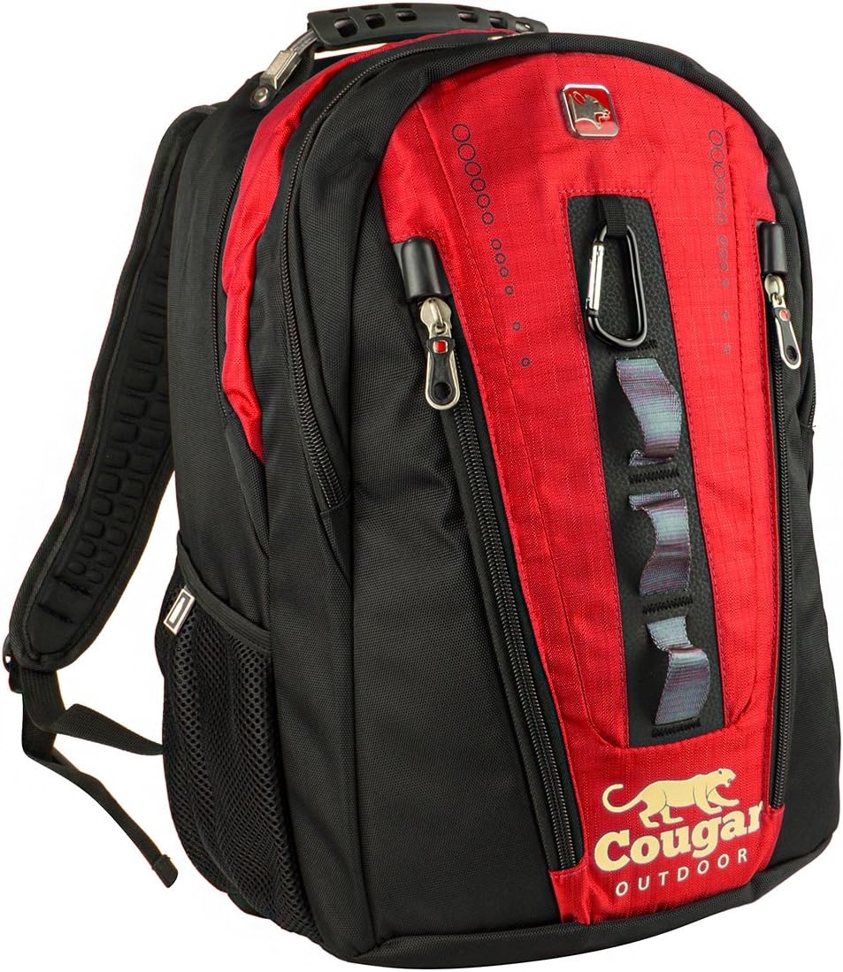 RIDGETEK Outoor Daypack Backpack for Men & Women with Padded Airflow Technology, Waterproof Rain Cover, Laptop Compartment and Headphone Jack. Best for Hiking, Trekking, Camping and Travel – 30L (red)