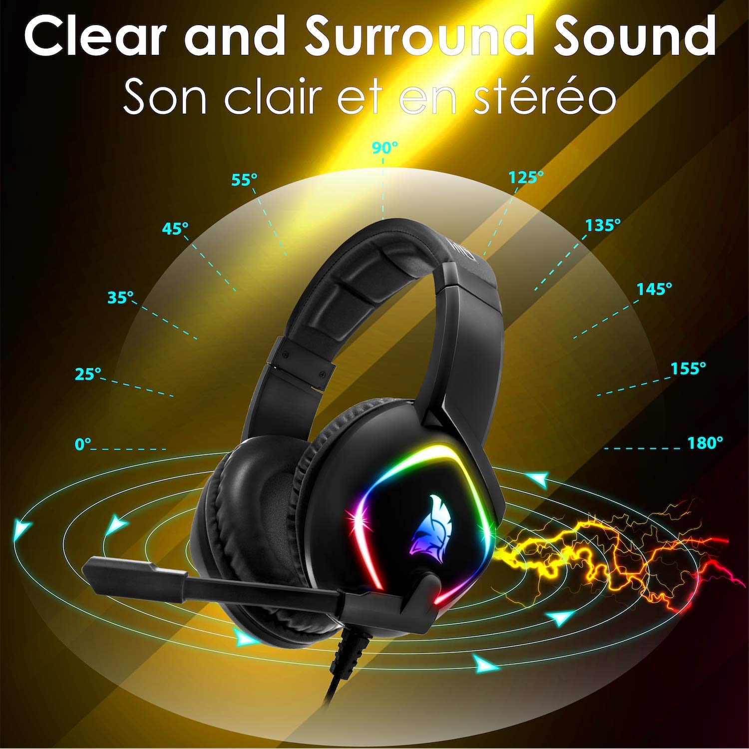 EMPIRE GAMING - Cuffie Gamer Dark Rainbow G-HD10 - Compatibile con Console di gioco PS4, PS5, Smartphone,Tablet,PC,Mac - Audio stereo ad alta definizione - Microfono flessibile omnidirezionale