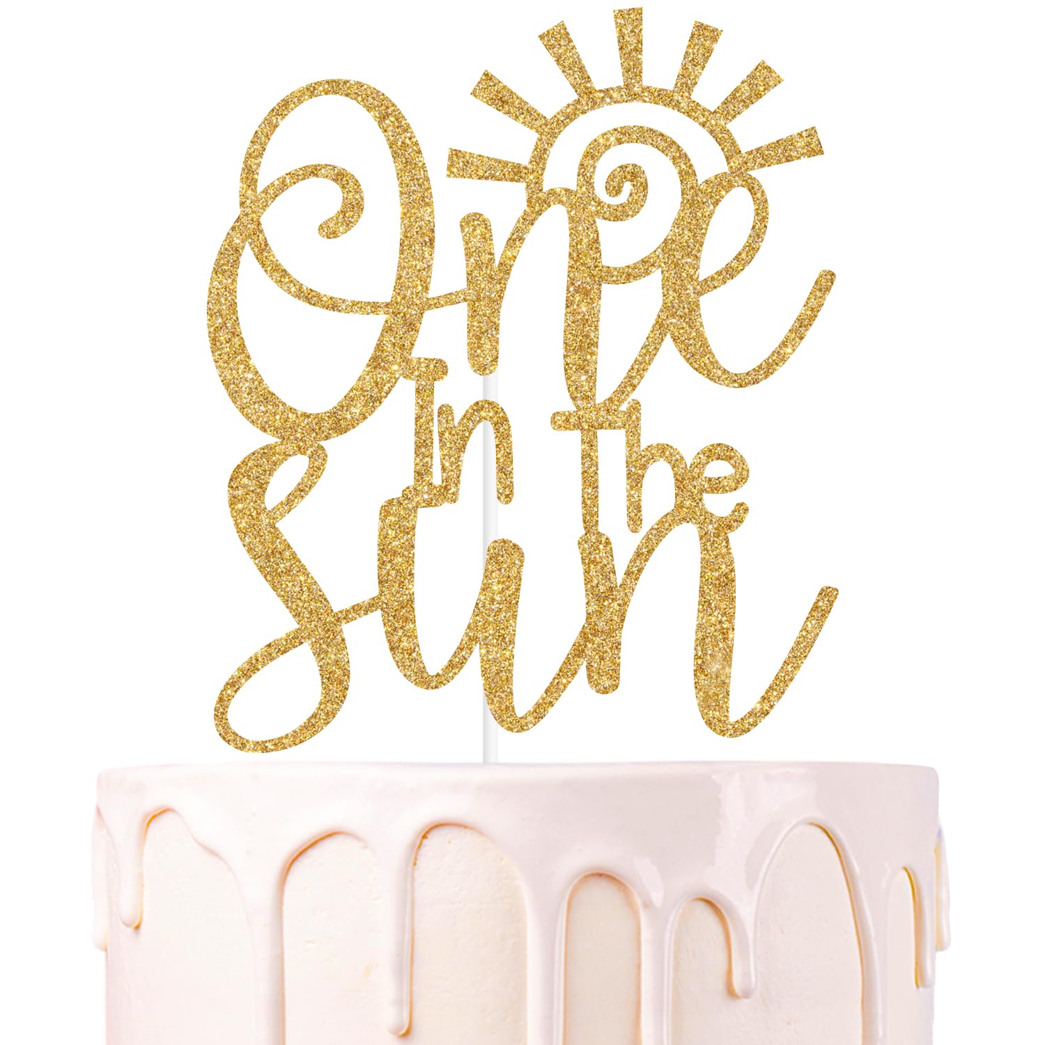 Gold Glitter One in the Sun Cake Topper, Happy 1st Birthday/Here Comes the Sun, Sun Themed Baby's 1st Birthday Party Decorations Supplies