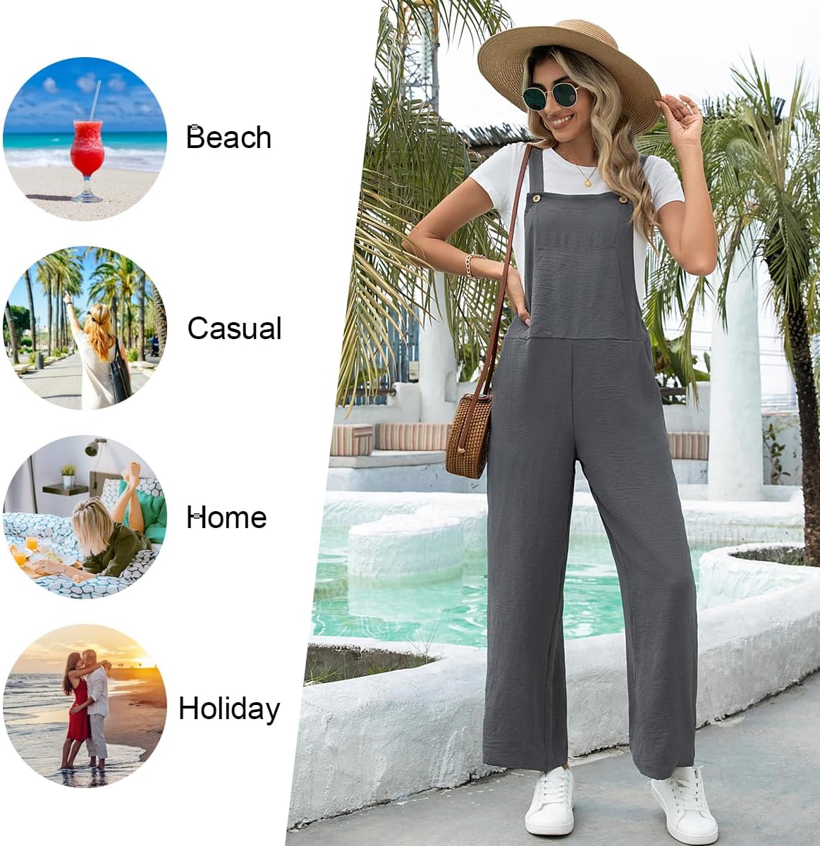 Womens Plus Size Jumpsuit for Women Overalls Summer Casual Adjustable Strap Rompers with Pockets - Image 6