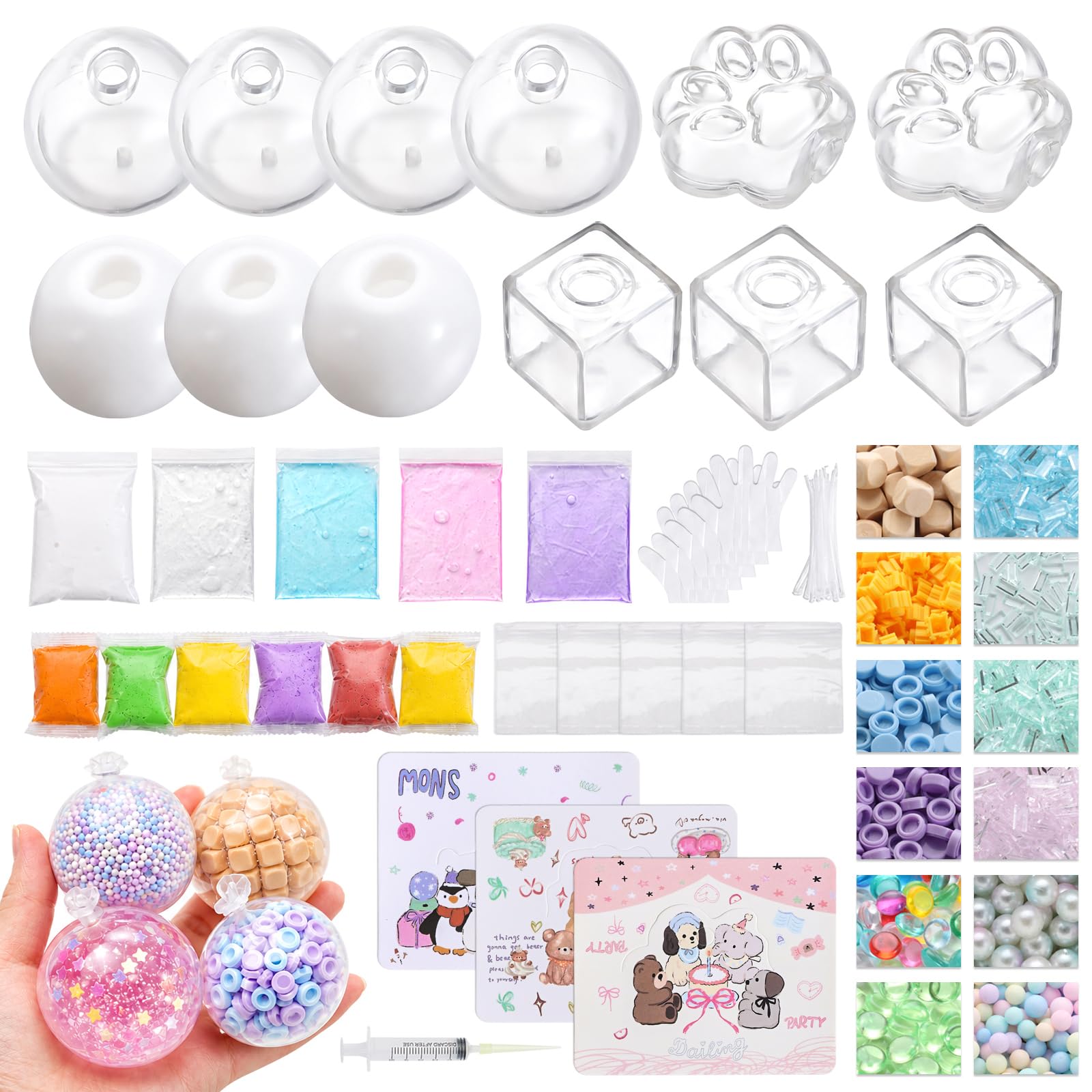 Lomantank ASMR Squishy Maker - Kit fai da te, 12 pelli in TPR in 4 forme, riempitivi assortiti, slime, argilla, strumento sottovuoto e fascette per cavi, per palline antistress fatte a mano, regalo
