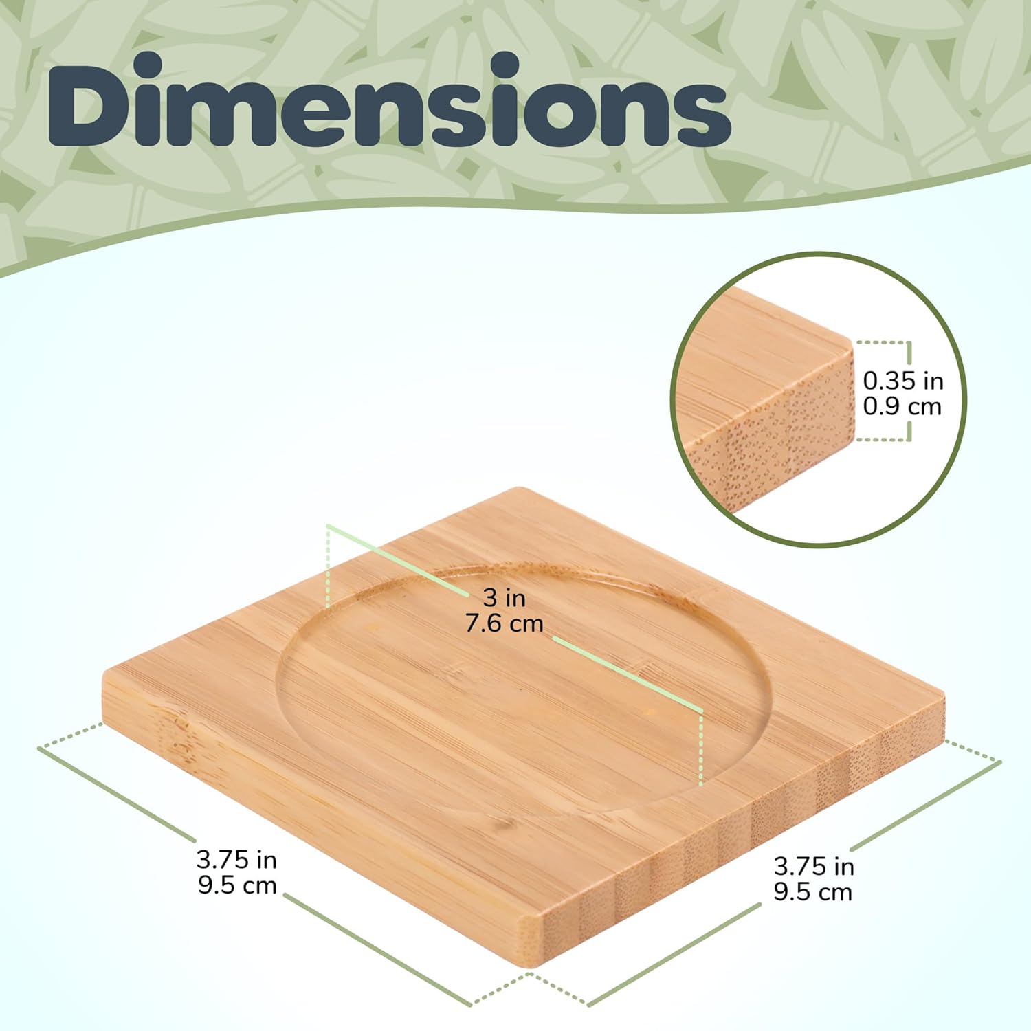 Eco-Friendly Natural Bamboo Square Coaster Set, 4 Pieces