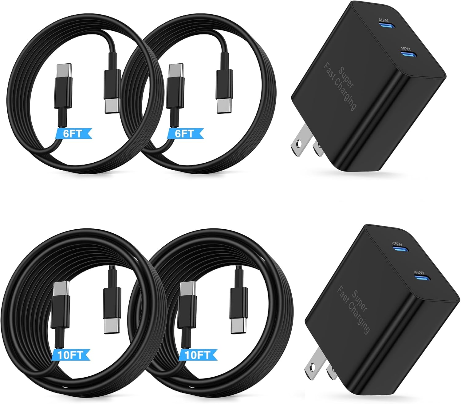Dual Port 45W Super Fast Charger and Type C Cable 10ft 6ft,USB C Wall Charging Block,Android Phone Charger Cord Long for Samsung Galaxy S26 Ultra/S25/S24/S23+/S22 Plus/S21/S20/iPhone 17 16 15 Pro Max