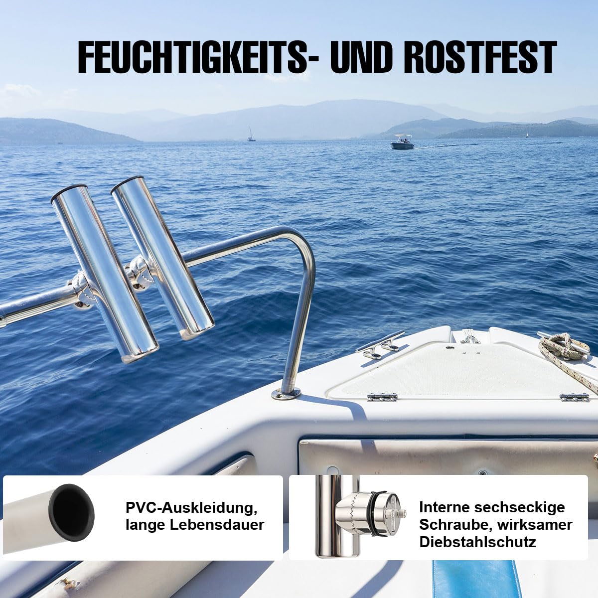 2 Stück Edelstahl 360 Grad Rotierbar Rutenhalter Reling Rutenhalterung Klemme Fasten Angeln Angelhalter Angelhalterung Bootsrutenhalter Boote Yachten Fischerboot Für 19-25mm Reling