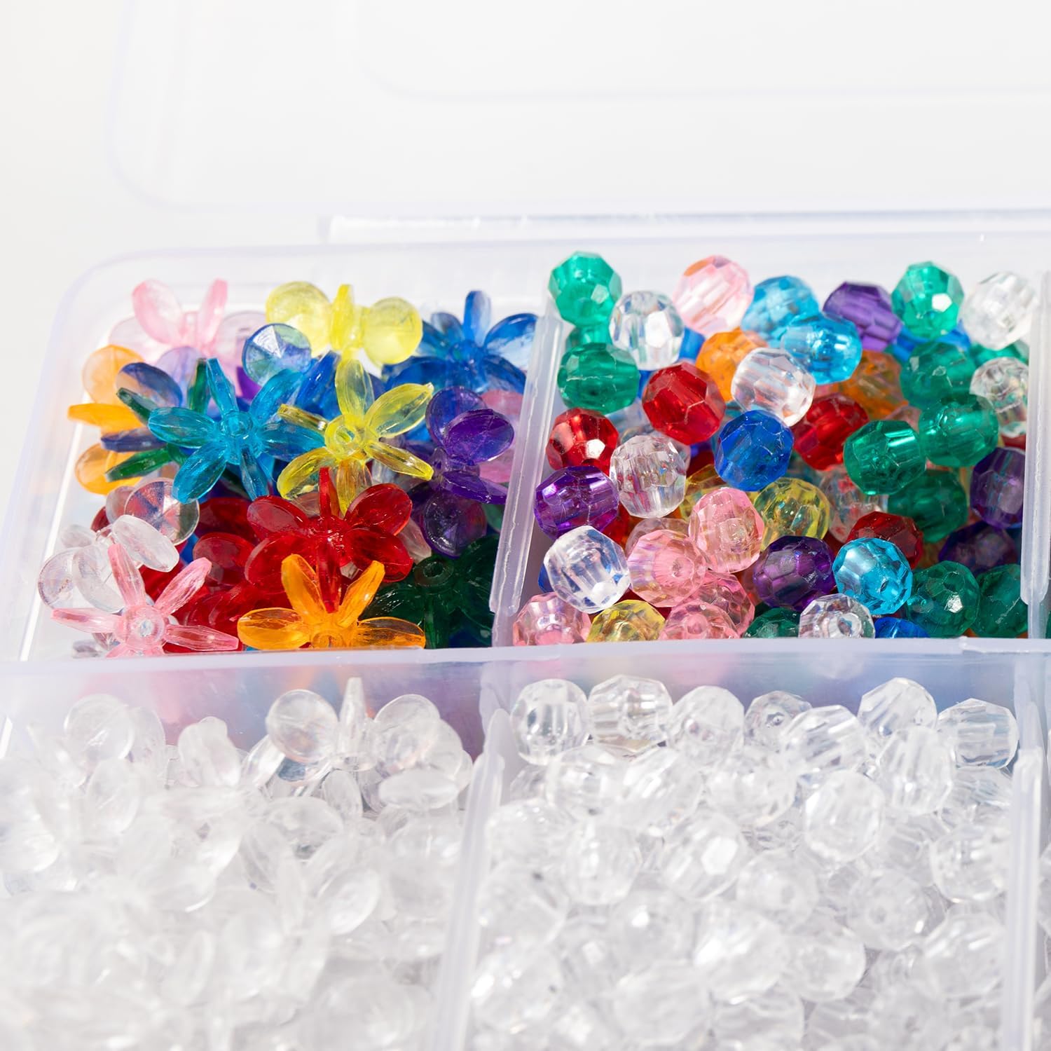 Gxueshan 738 Pcs Acrylic Pony Beads Tri-Shaped Bone Assorted Faceted Loose Crystal Plastic Space Briolette Transparent Round Sunburst Starflake Kandi Friendship Beads for Jewelry Bracelet Making Kit - Image 3