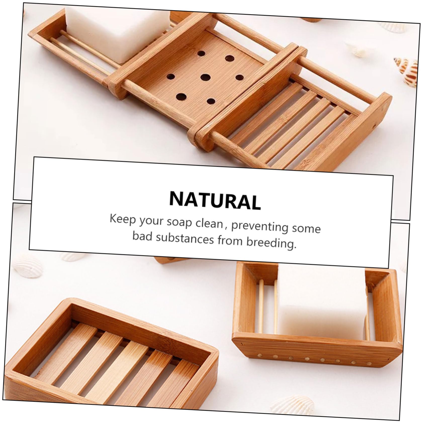 3 Series Jabonera De Madera Jabonera para Baño Bandeja Escurridora De Jabón De Madera De Bambú 2 Piezas x 3
