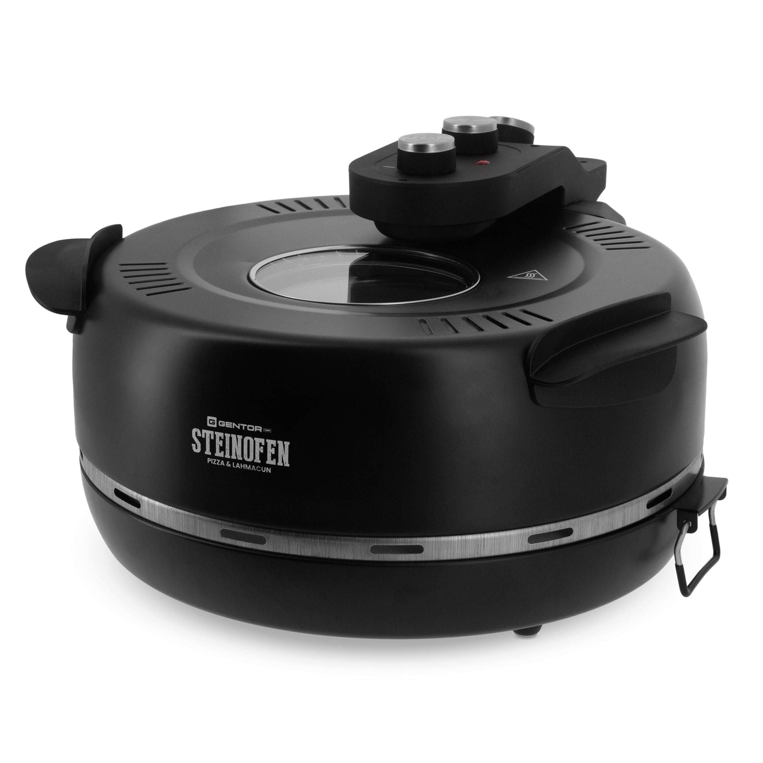Pizzaofen elektrisch mit Pizzastein & Sichtfenster – 1600 Watt, bis 400 °C – Pizza Maker Ofen für Zuhause & Outdoor – Mini Backofen mit Ober- und Unterhitze – Pizzamaker Elektro mit Zubehör
