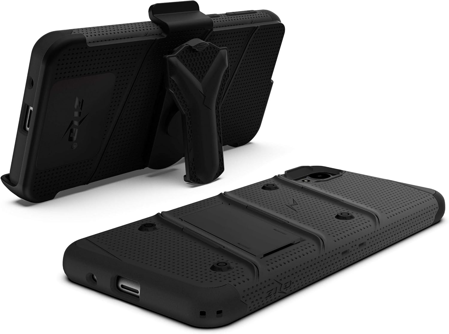 ZIZO Bolt Series Motorola Moto E6 Case | Heavy-Duty Military-Grade Drop Protection w/Kickstand Included Belt Clip Holster Tempered Glass Lanyard (Black/Black)