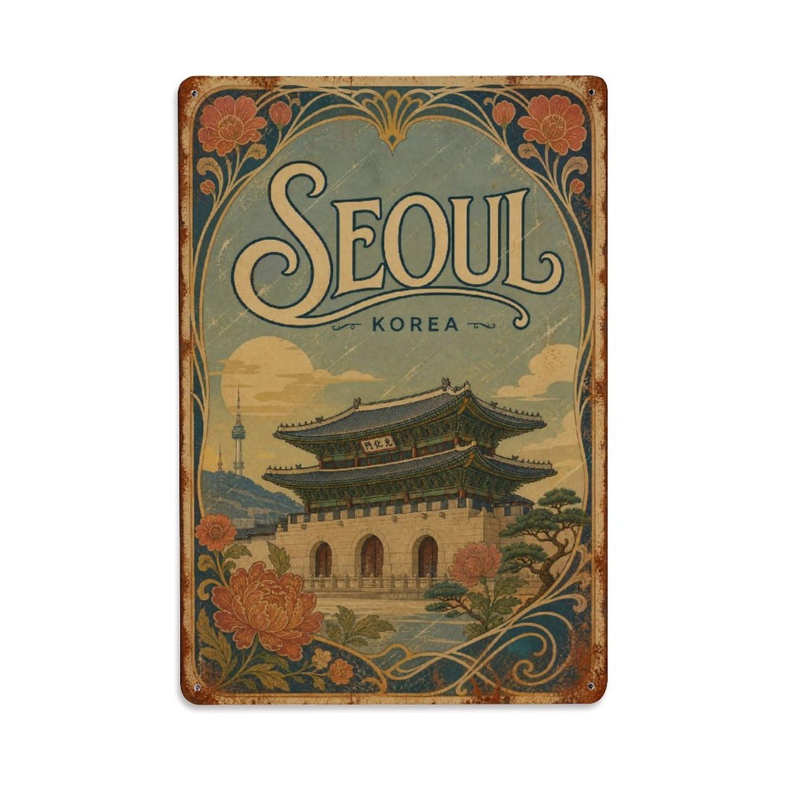 Heritage Travel Seoul South Korea Royal Palace Landmark Metal Tin Sign