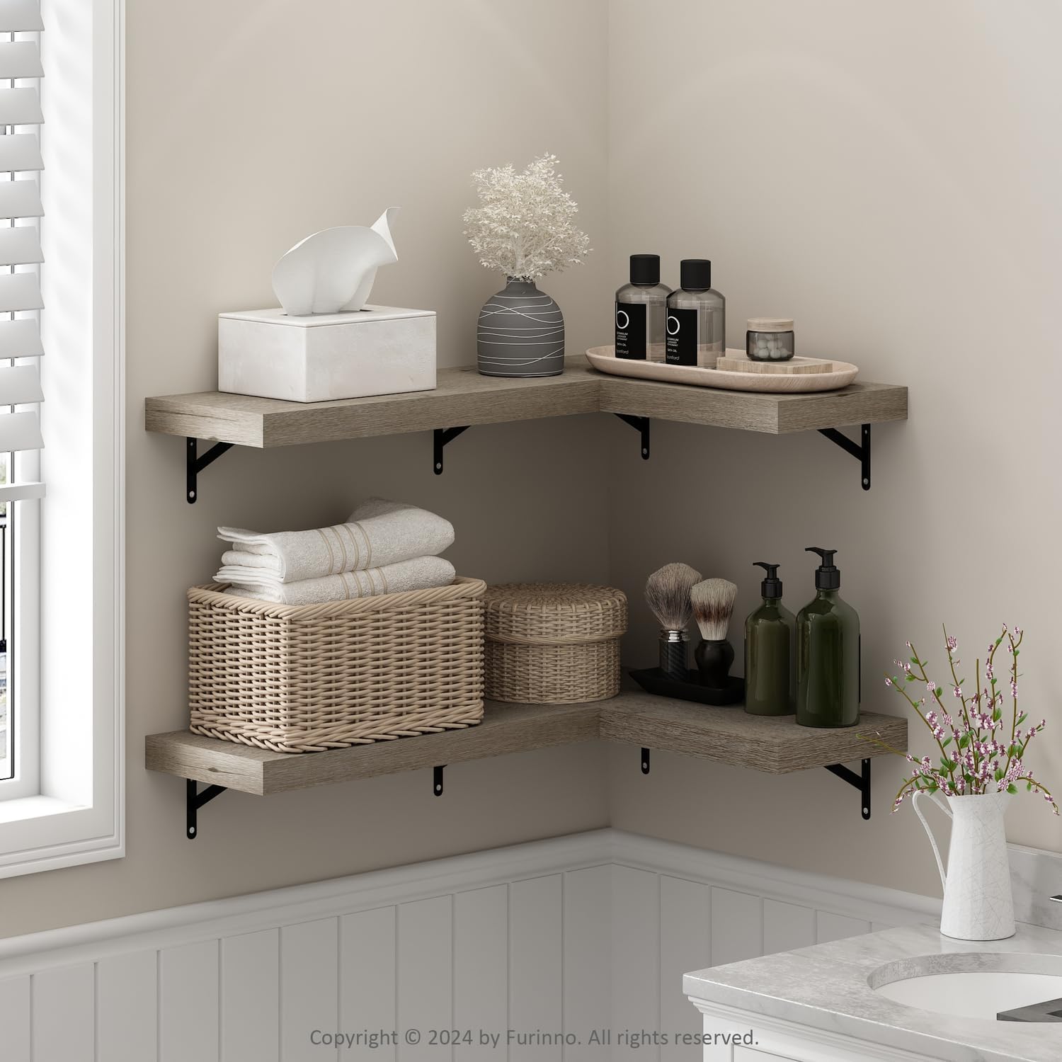 Furinno Tanna 22-Inch Wall Mounted Bathroom Floating Display Shelves, Natural, Set of 4