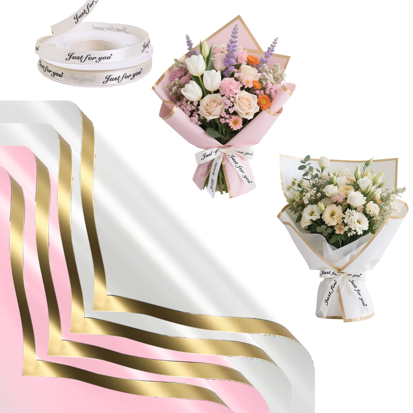 ertlutw 20 Sheet Flower Wrapping Paper 2Color Flower Bouquet Wrapping Paper