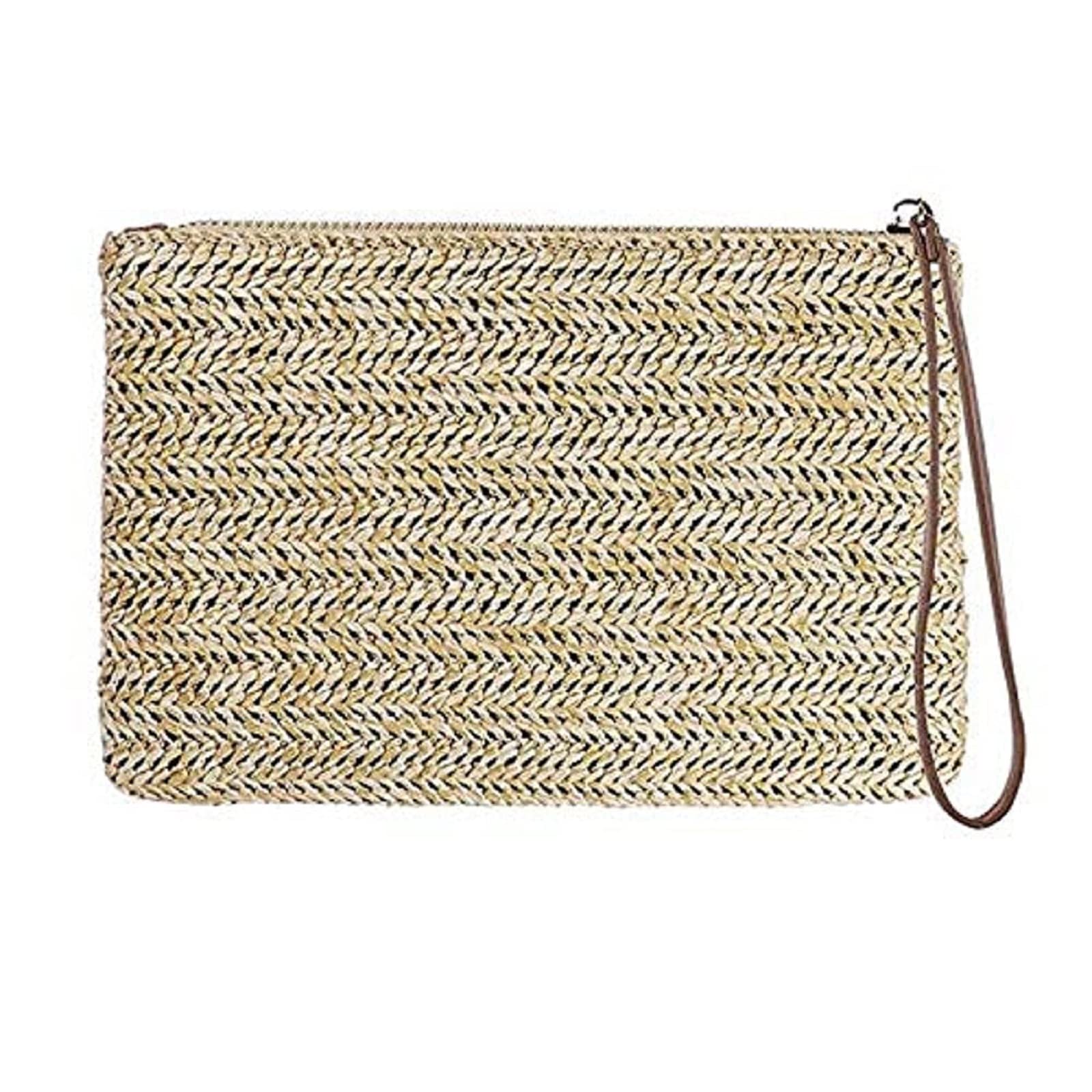 XLKJ Bolso de Mano de Paja, Bolso de Estilo Bohemia Para Mujer, Bolsa de Paja Bolso Bandolera Cremallera para Viaje, Bolsa de La Playa del Verano de la Paja para Mujeres