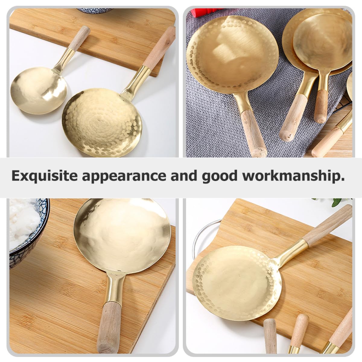 Cucchiaio da Cucina in Rame da 12 Cm per Servire Tofu, Mestolo Portatile Ergonomico per Uso Domestico e Ristoranti, Palette da Cucina Multiuso per Minestra e Riso