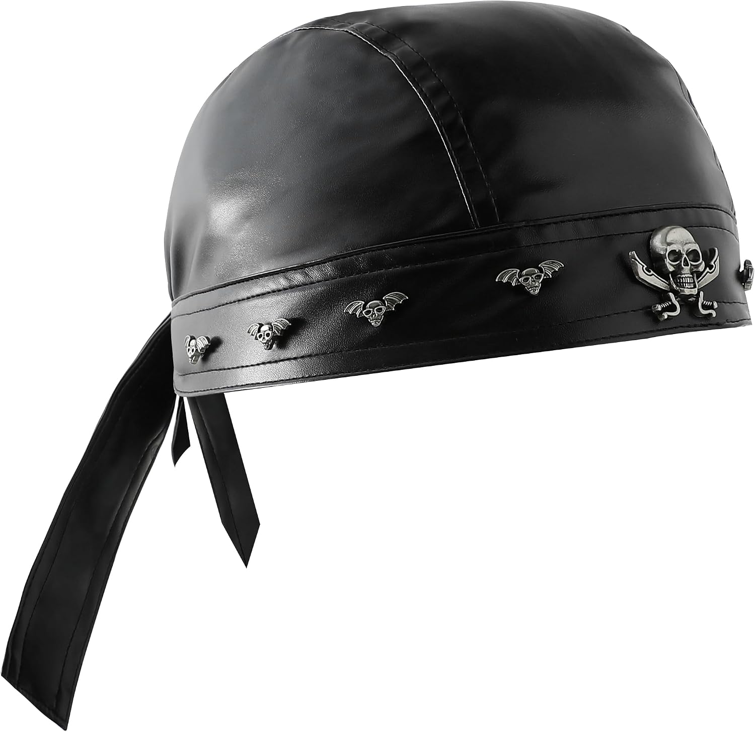 Leather Skull Hat - Strappy Black Rider Skull Hat, Motorcycle Leather Hat, Suitable for Everyday Wear and Street Style