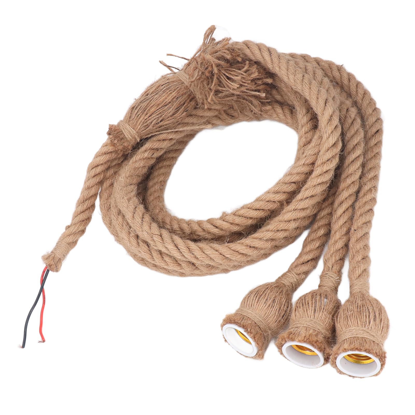 Lámpara Colgante Cuerda de Cáñamo Vintage, 3 Cabezas Cable de Luz Colgante de 6.6 Pies, Casquillo E26 E27 Accesorio de Iluminación Colgante para Restaurante Bar Granja Lámpara