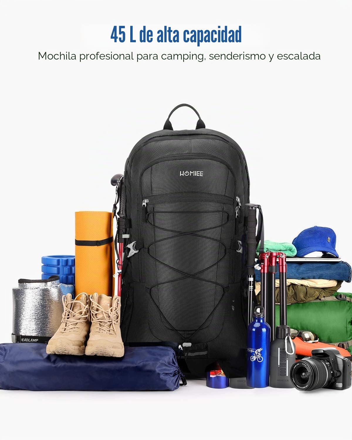 HOMIEE Mochila de Senderismo 45L Impermeable Ligera para Caminar Camping Trekking