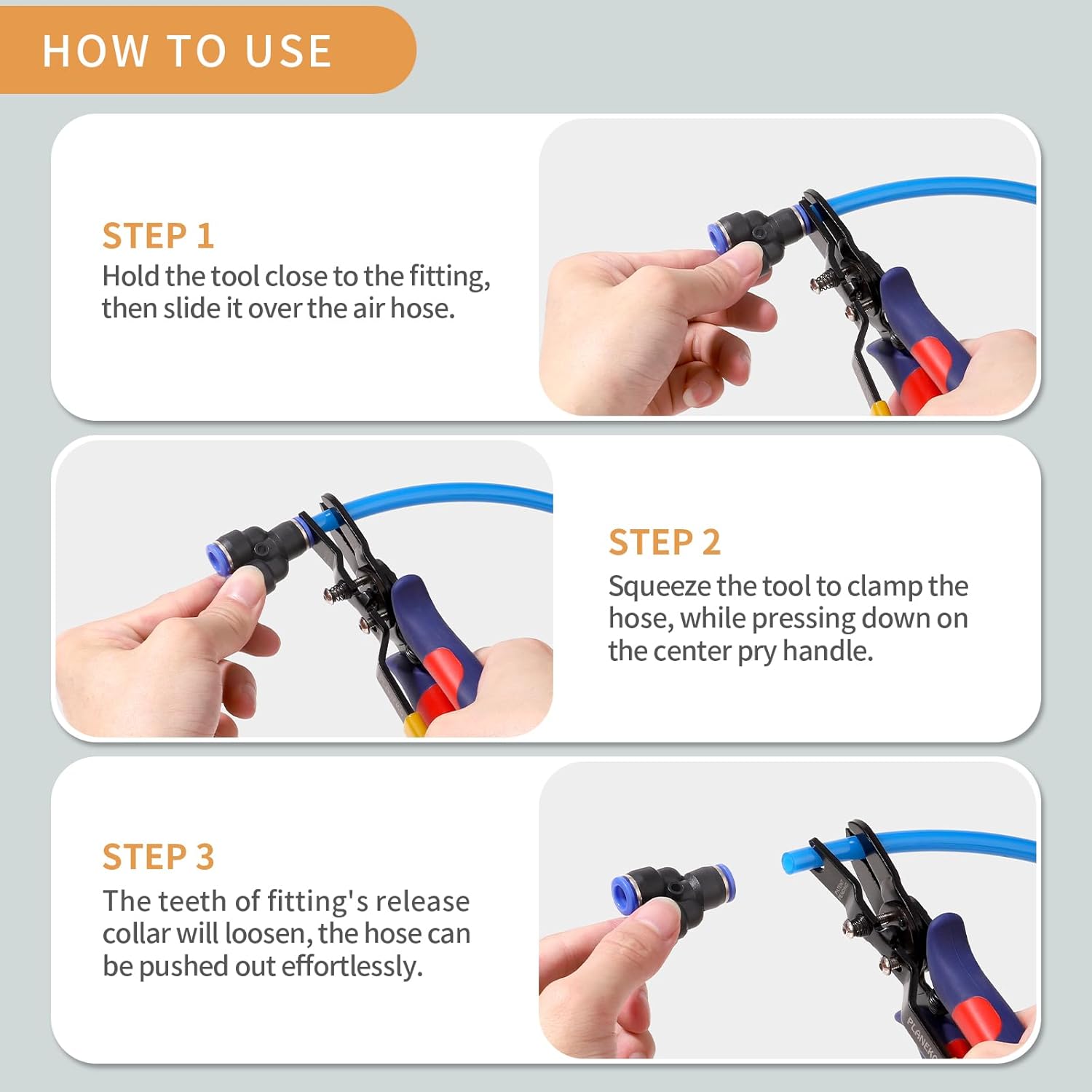 PLANEKO Air Line Pliers Push to Connect Fitting Disconnect Tool for 1/4" 5/16" Pneumatic Hose Quick Connect Fittings Removing Air Line Removal Tool Hose Release Pliers for 6mm 8mm Push Fit Connector