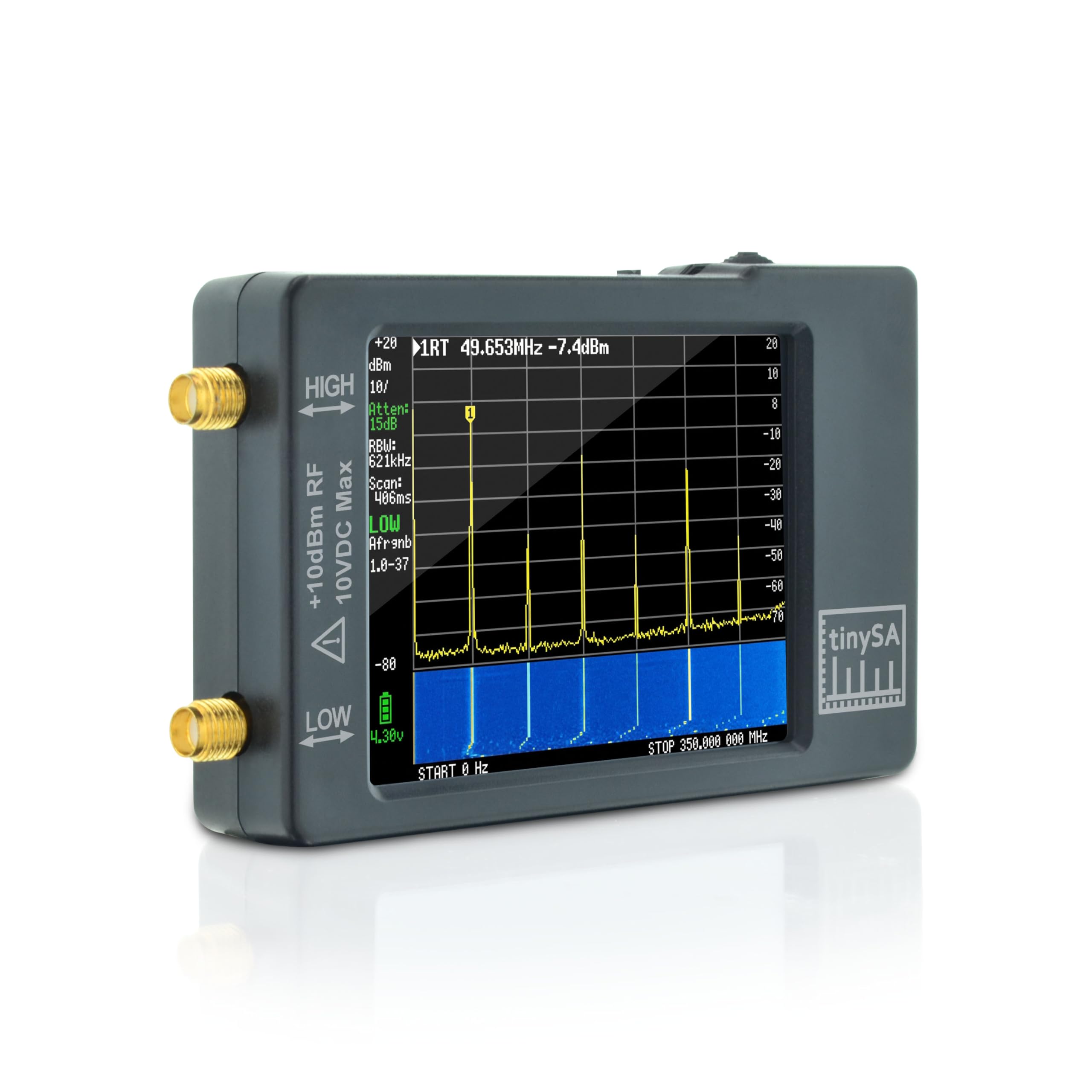 Analizzatore di Spettro Portatile TinySA 100kHz a 960MHz con Touchscreen da 2,8", Analizzatore di Frequenza V0.3.1, Generatore di Segnale di Ingresso MF/HF/VHF e UHF con Protezione ESD