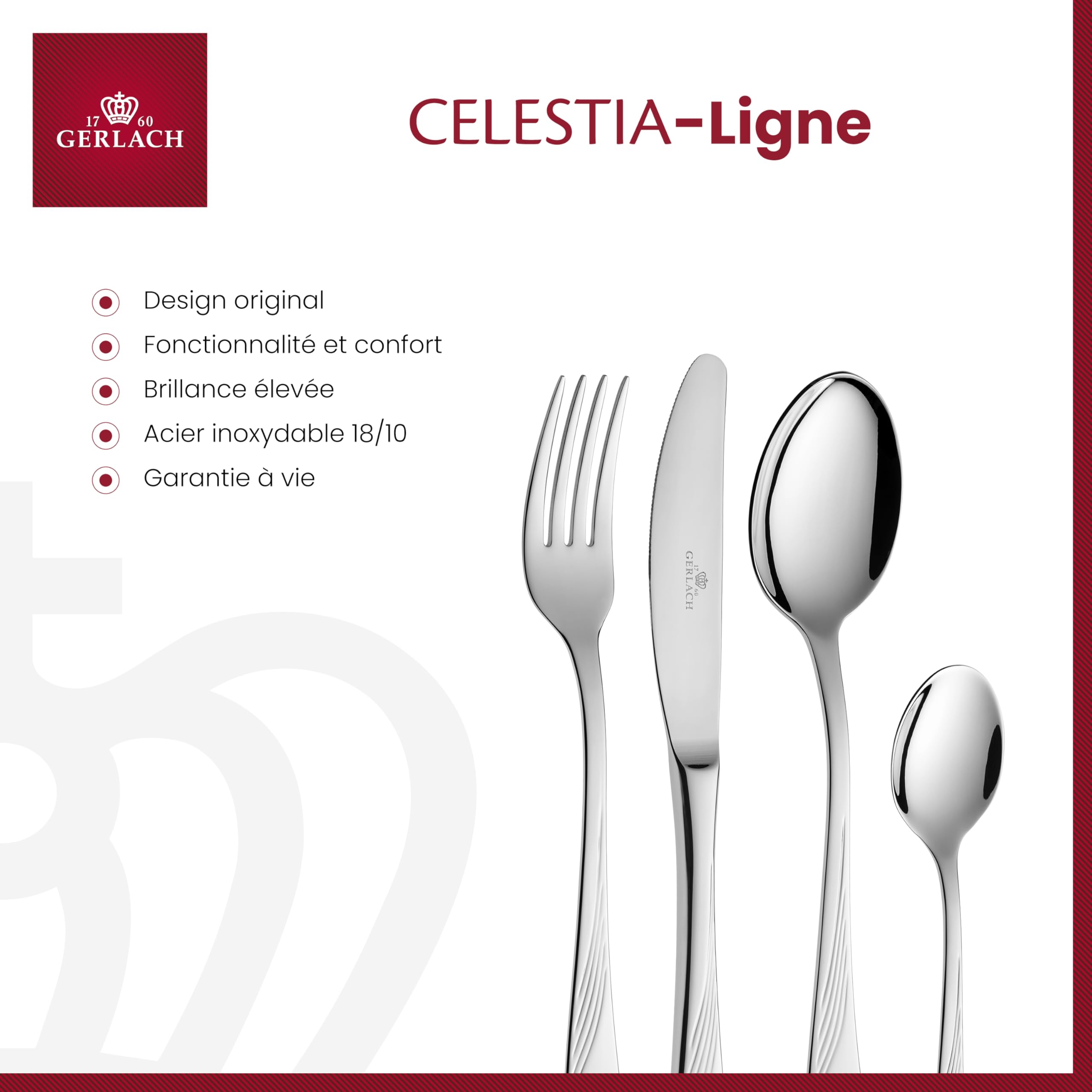 Gerlach - 5901035422117 | Un ensemble de couverts dans une valise élégante de 68 pcs - Celestia | 18/10 Steel
