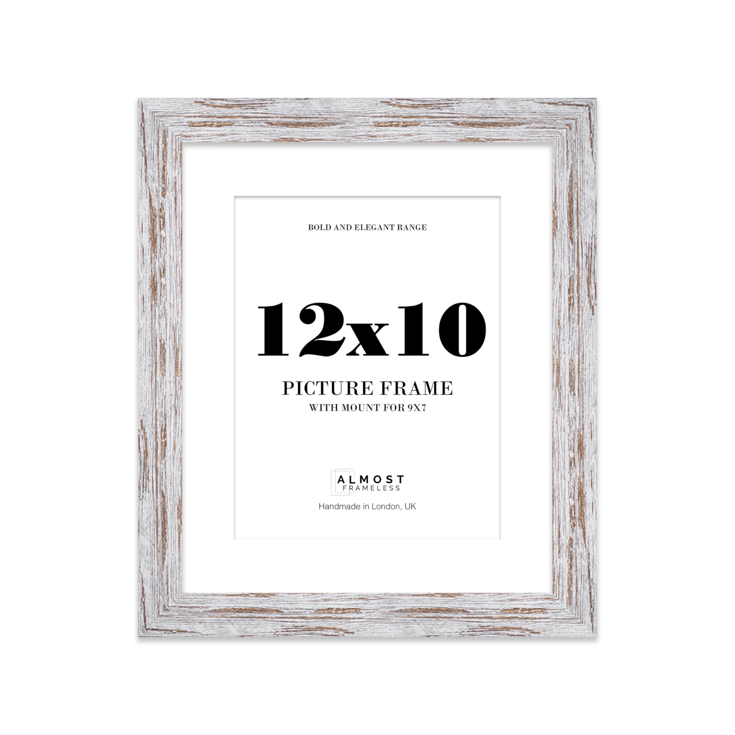 12x10 Distressed Wood Frame With Mount for 9x7 Pictures 28mm Edge Portrait and Landscape Display with Wall Hooks and Kickstand, 1 Pack