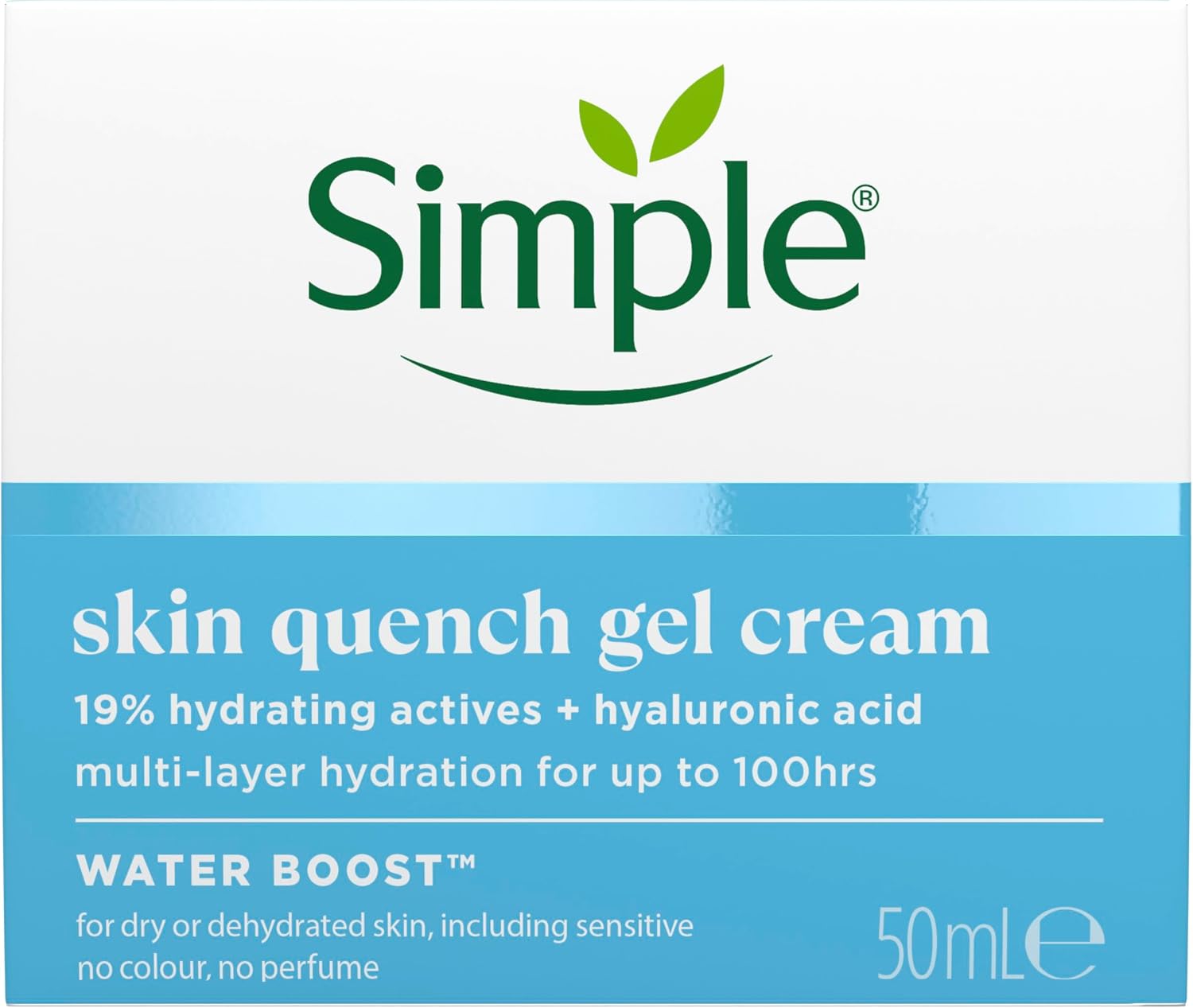 Simple Water Boost Skin Quench Gel Face Cream with 19% Hydrating Actives and Hyaluronic Acid Moisturiser for Dry Skin 50 ml