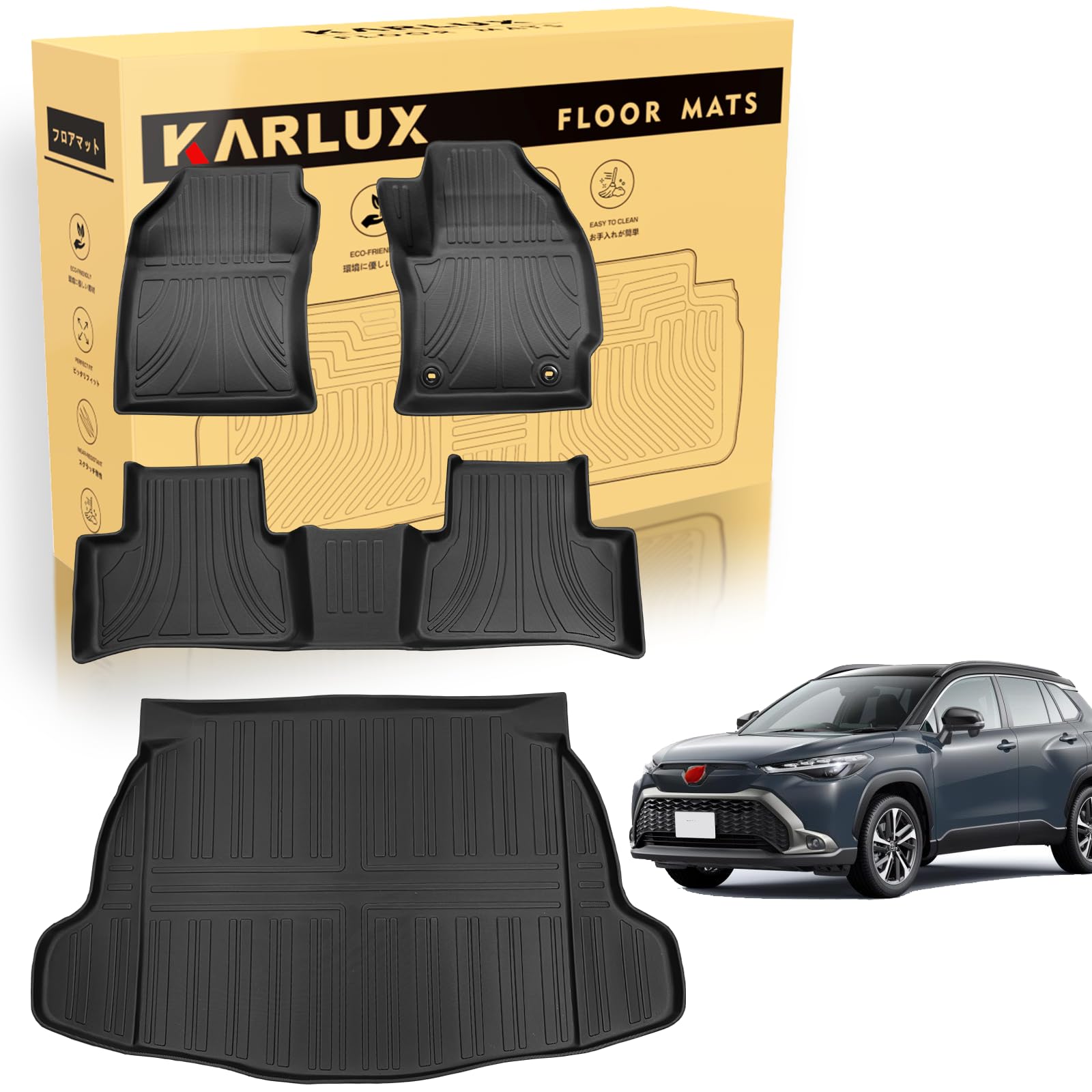 現行 カローラクロス 10系【フロアマット＆ラゲッジ】織柄黒 社外新品 Amazon | KARLUX トヨタ 新型カローラクロス 10系 TOYOTA COROLA CROSS