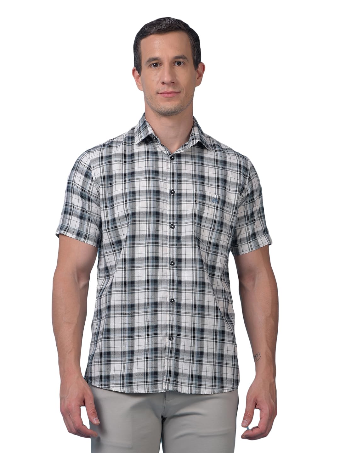 Men's Blue Checked 100% Cotton Shirt-image-37