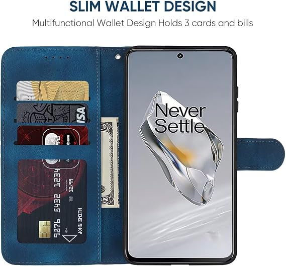 Case for OnePlus 12 Case, PJD110 Wallet Case with Tempered Glass Screen Protector, Skin Feel PU Leather Flip Folio Credit Card Holder Stand Phone Cover for OnePlus 12 5G Blue