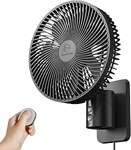 LEMOISTAR – Ventilador pequeño de 8 pulgadas con control remoto, oscilación de 90°, 4 velocidades, 4 temporizadores, incli…