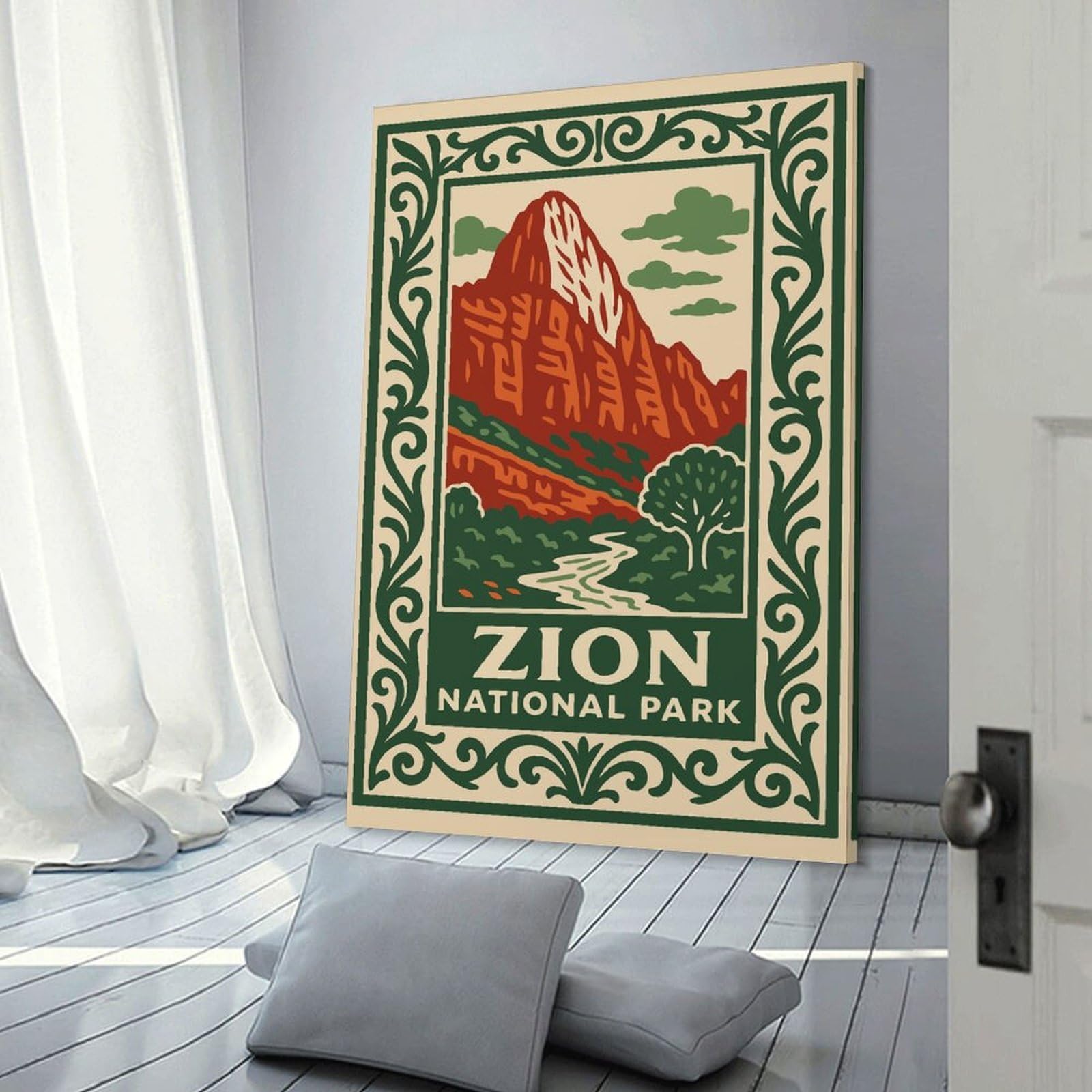 Junmoney Room Decor Wall Art Zion National Park Vintage, 20x30inch(50x75cm), for Flats, Guest Rooms Or Compact Rooms, Wall Decor with Flexible Room Appeal