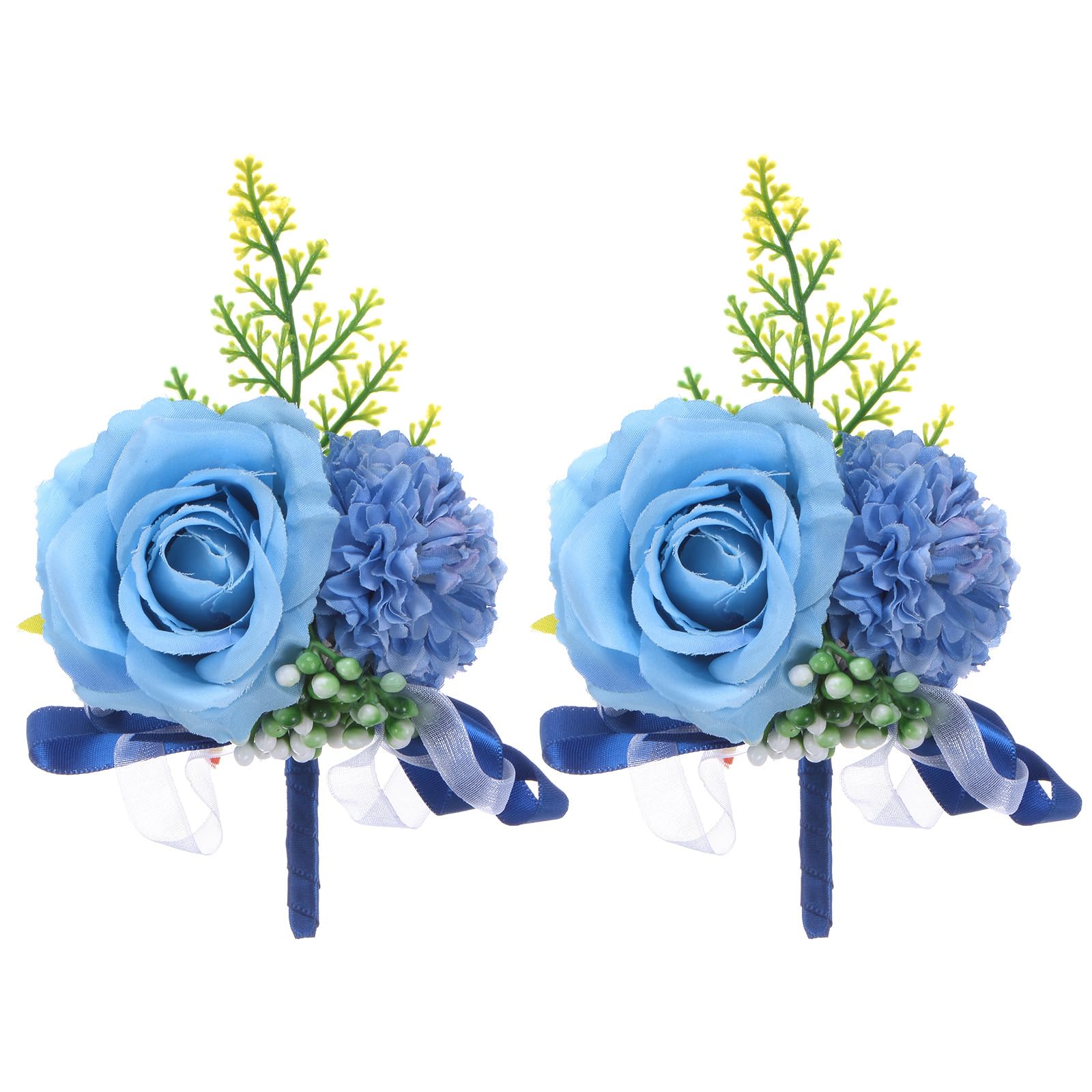 M METERXITY 2-Pack Boutonnieres for Men, Artificial Rose Flower Men Pocket Boutonnieres with Pin for Wedding/Anniversary/Formal Party [Light Blue]
