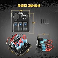 Vista 3 de Partsam Panel de interruptor basculante de 3 bandas, 12 V-24 V, impermeable, interruptor de palanca marino, panel de encendido/apagado de aluminio
