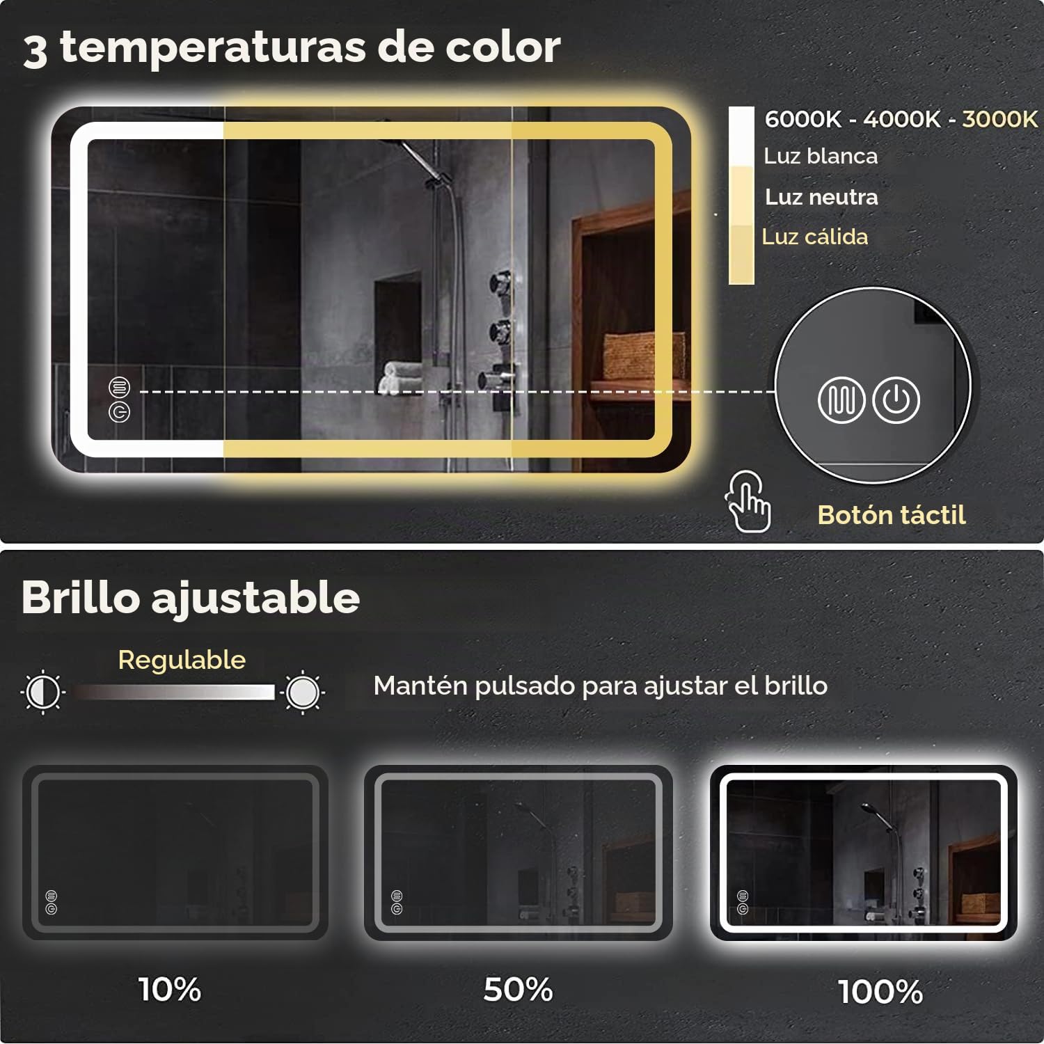 Espejo Baño con Luz LED Espejos de Baño con LED 120x70cm