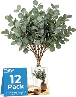 DKP 27 Inch 12 Pcs Eucalyptus Branches Artificial Greenery Stems Bulk Fake Plants Greenery for Vase Filler Floral Arrangement Wedding Bouquets Home Party Decoration
